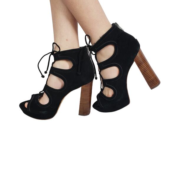 Vince Camuto Kamaye Women's Black Suede Lace Up Block Heel  Size 7.5 M - Picture 1 of 14